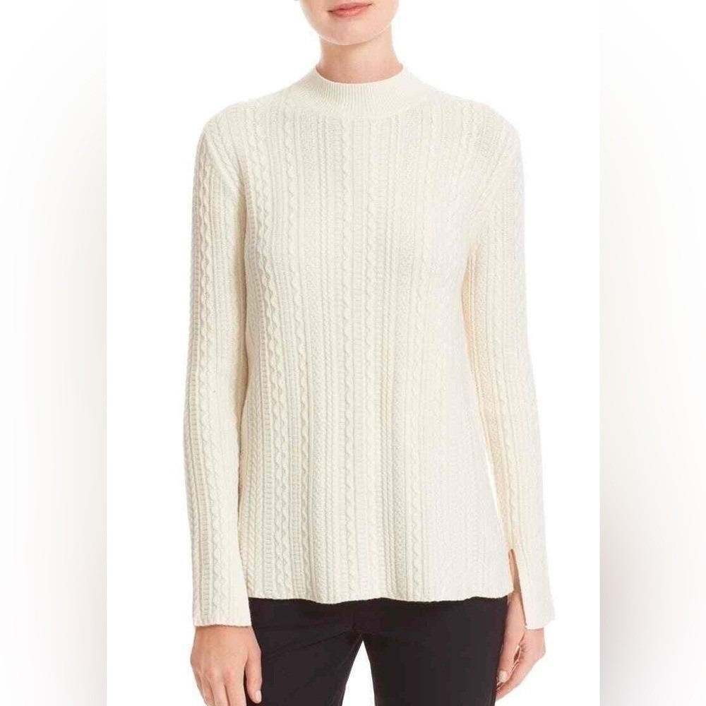Theory Friselle Plumose Wool Blend Mock Neck Sweater‎ Cream L Quiet Luxury
